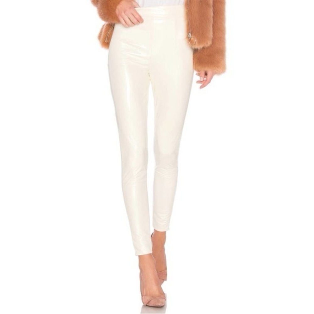 LPA Women’s S White Faux Leather High Waist Slim Fit Pants Edgy Glossy Finish